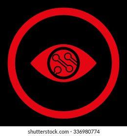 Smart Lens vector icon. Style is flat rounded symbol, red color, rounded angles, black background.