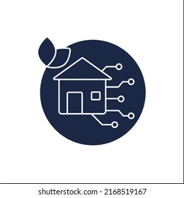 Icono de glifo de vida inteligente. Estilo de vida ecológico. Casa modernizada para vivir cómodamente. Proteger el medio ambiente. Concepto de sostenibilidad digital.Signo plano relleno. Ilustración vectorial de silueta aislada