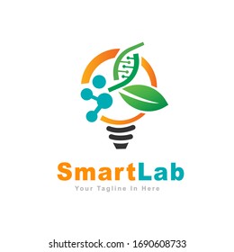 smart light bulb eco laboratory leaf molecule and genetics logo design inspiration