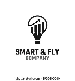 Smart Light Bulb Fly Arrow Growth Graph Success Investment Finance Solution Logo Design Template.
