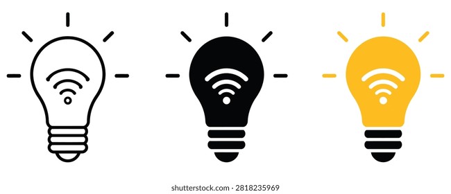Smart light bulb icon with wireless signal symbol wireless automation