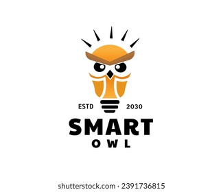 inspiración de la ilustración de la ilustración del icono del logotipo del búho de bombilla de luz inteligente