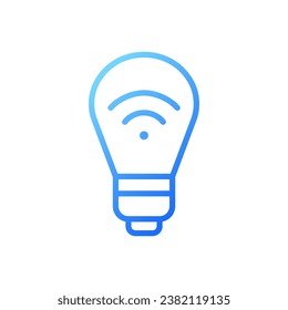 Icono vectorial lineal de gradiente perfecto para píxel de bombilla inteligente. Conexión inalámbrica a un smartphone. Personaliza la iluminación. Símbolo de color de línea delgada. Pictograma de estilo moderno. Dibujo de contorno aislado del vector