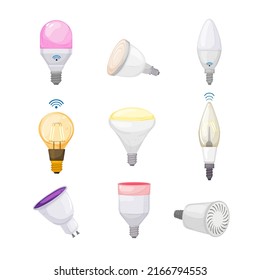 smart light bulb set cartoon. technology lamp, power app solution, creative energy, wireless remote control smart light bulb vector illustration