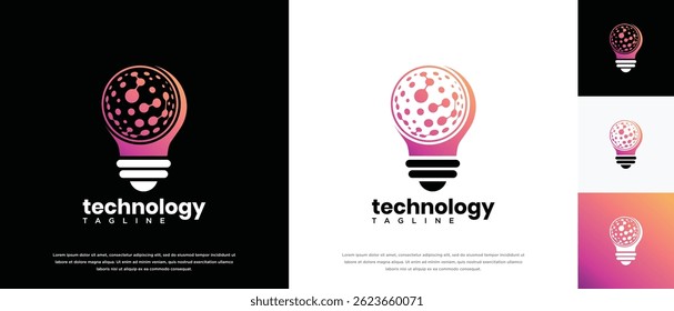  smart light bulb technology logo design template. technology bulb logo icon