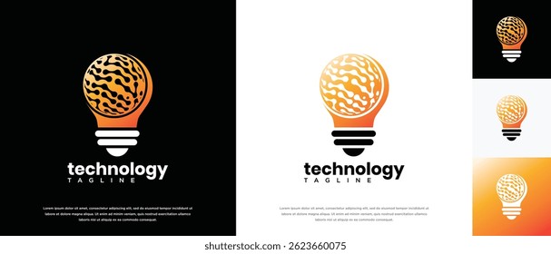  smart light bulb technology logo design template. technology bulb logo icon