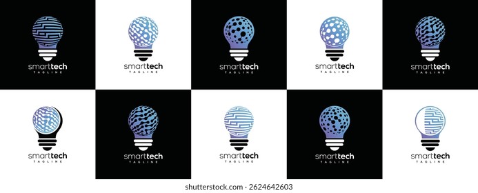 modelo de design de logotipo de tecnologia de lâmpada de luz inteligente. ícone de logotipo de lâmpada de tecnologia