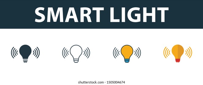 Smart Light icon set. Four elements in diferent styles from smart home icons collection. Creative smart light icons filled, outline, colored and flat symbols.