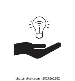 Smart light on hand icon design isolated on white background. Vector illustration 