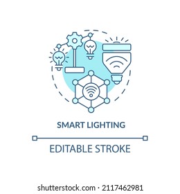 Smart lighting turquoise concept icon. Smart home device abstract idea thin line illustration. Energy conservation. Isolated outline drawing. Editable stroke. Arial, Myriad Pro-Bold fonts used