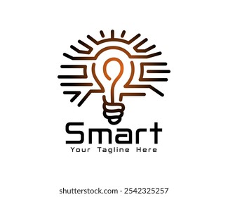 Línea inteligente Bombilla Tecnología Logotipo Diseño Plantilla Ilustración Inspiración
