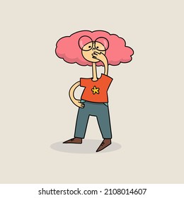 Smart little girl in glasses is standing in full-length. Funny vector girl, isolated art on beige background.