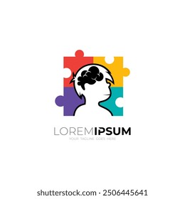 smart little kid brain logo and puzzle icon, colorful design template