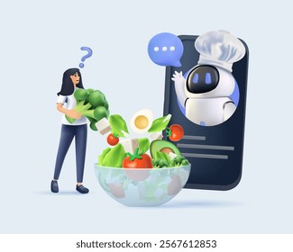 Smart living environment abstract concept vector illustration 3D. Smart home with AI help cooking, home robot technology, voice-activated speaker, vacuum cleaner, interactive IoT infrastructure 3D