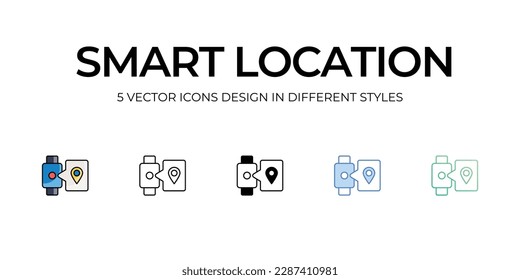 Smart Location Icon Design in Five style with Editable Stroke. Line, Solid, Flat Line, Duo Tone Color, and Color Gradient Line. Suitable for Web Page, Mobile App, UI, UX and GUI design.