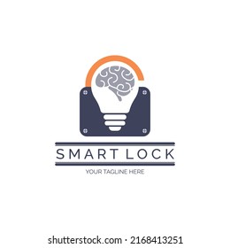 smart lock brain bulb logo design template for brand or company and other