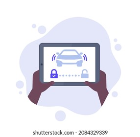 smart lock for a car, tablet in hands, vector