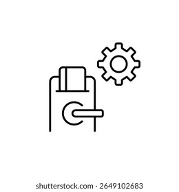 Smart lock and cogwheel. Security settings, access control configuration, smart lock management, home automation security, electronic door control. Pixel perfect, editable stroke vector icon