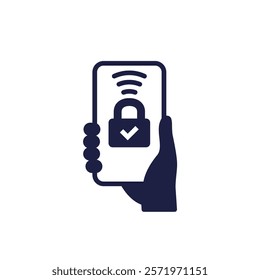 smart lock icon with smart phone in hand