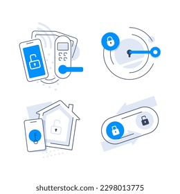 Smartlock-Symbol, Telefonschlüssel für Entsperren und Öffnen, Display-Gerät mit digitalem Zugriff, automatische elektronische Öffnung, Symbol auf weißem Hintergrund
