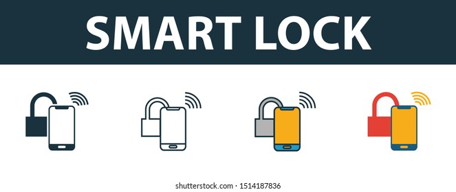 Smart Lock icon set. Premium simple element in different styles from smart devices icons collection. Set of smart lock icon in filled, outline, colored and flat symbols concept.
