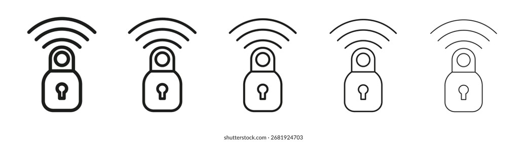 Signo de ilustración de conjunto de contorno de Vector de icono de bloqueo inteligente