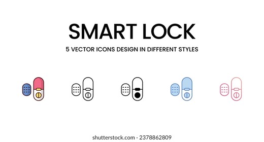 Conjunto de iconos de bloqueo inteligente, línea de color, contorno, glifo, línea de degradado, tono de dúo, icono aislar ilustración de material vectorial de fondo blanco