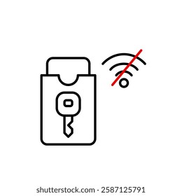 Smart lock key card and no wi-fi symbol. Disconnected smart lock, limited access. Pixel perfect, editable stroke vector icon