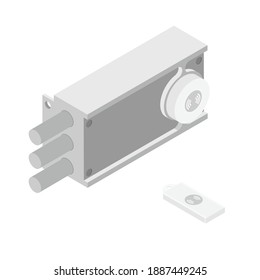 Smart lock key cylinder door lock and wireless key. Auto lock alarm technology for home, hotel, apartment and office. Isometric view. Vector
