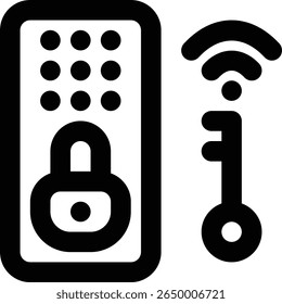 Cerradura inteligente, llave inteligente, icono de contorno de puerta inteligente