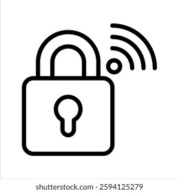 Smart Lock Line Vector Illustration On White Background.