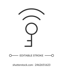 Lineares Smart Lock-Symbol. Internet der Dinge Lösungen. Tastenloser Eintrag. Digitale Sicherheit. Verschlüsselungstechnologie. Dünne Linien-Illustration. Kontursymbol Umrisszeichnung der Vektorgrafik. Bearbeitbarer Strich