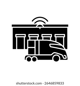 smart logistic hub black flat icon for digital and print projects.  Minimal clean icons for apps and websites. Modern simple icons for UI UX and branding