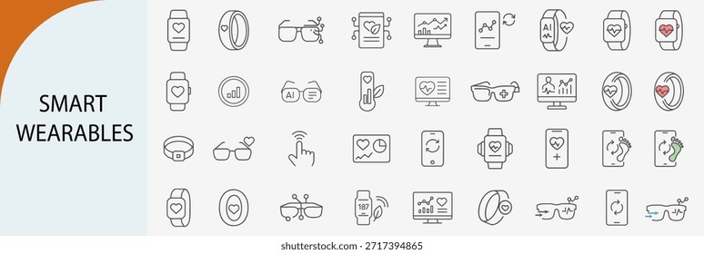 Smart Logistics und KI-Zustelllinien-Symbolsatz, autonomes Lager und Echtzeit-Tracking-Symbole, flache Vektorgrafik