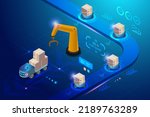Smart logistics delivery system with automated robotic and wireless technology. Shipment cartons delivery autonomous with innovation transportation futuristic technology. 