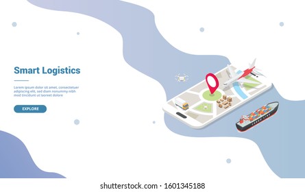 smart logistics delivery system for website template or landing homepage with isometric style - vector