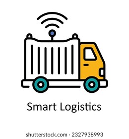 Ilustración de diseño de iconos de esquema de Smart Logistics rellenada. Símbolo de Smart Industries sobre el fondo blanco Archivo EPS 10
