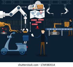 Smart  logistics service uses robots and AI for saparete the package in each area makes the delivery staff works easily - vector Illustration