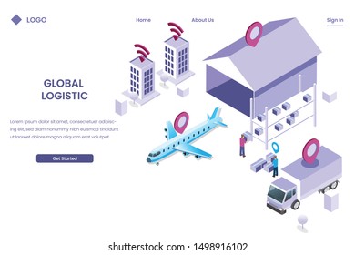 smart logistics shipping for global delivery with isometric illustration style