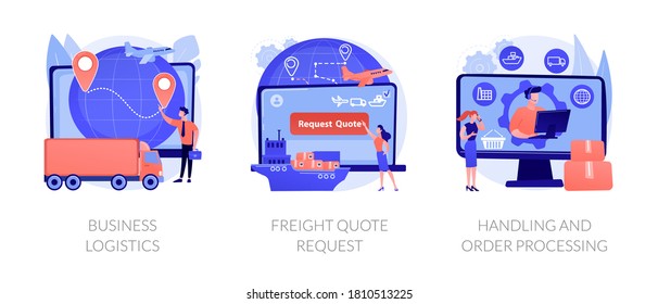 Smart logistics technologies abstract concept vector illustration set. Business logistics, freight quote request, handling and order processing, commercial delivery, documentation abstract metaphor.