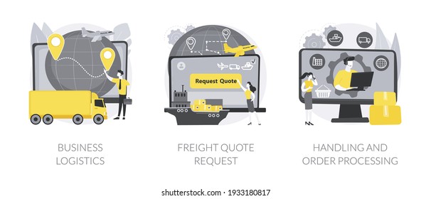 Smart logistics technologies abstract concept vector illustration set. Business logistics, freight quote request, handling and order processing, commercial delivery, documentation abstract metaphor.