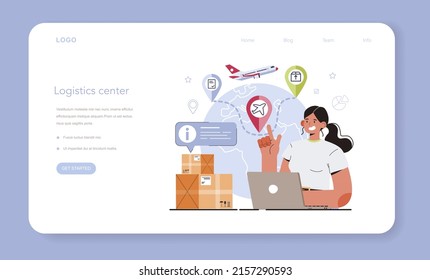 Smart logistics technologies web banner or landing page. Idea of modern transportation and distribution. Drone delivery and cargo tracking. Flat vector illustration