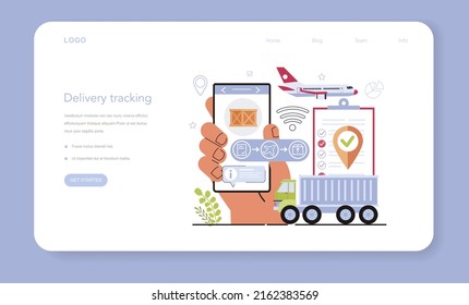 Smart logistics technologies web banner or landing page. Idea of modern transportation and distribution. Drone delivery and cargo tracking. Flat vector illustration