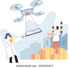 Smart logistics technology concept. Modern transportation and distribution. Copter delivery tracking. Technical science innovation. Scientists work with automation and development of delivery device