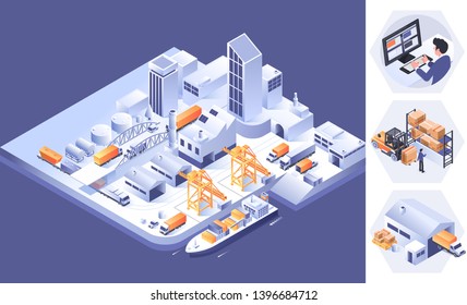 Smart logistics and transportation concept.Logistics isometric infographics