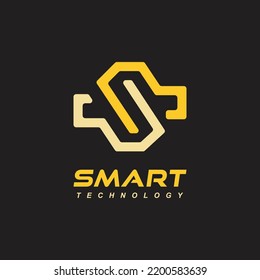 diseño de línea geométrica de color oro de la letra inicial del logotipo inteligente