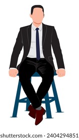 Smart looking businessman sitting on  stool and posing in isolated transparent background. Business concept  vector illustration