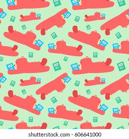 Smart and lovable bear reading books. awesome t-shirt, mug, bag lunchbox, wallpaper, wrapper, poster and banner flat design for kids. vector illustration. seamless pattern