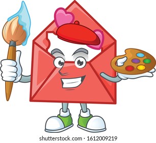 Smart love letter painter mascot icon with brush