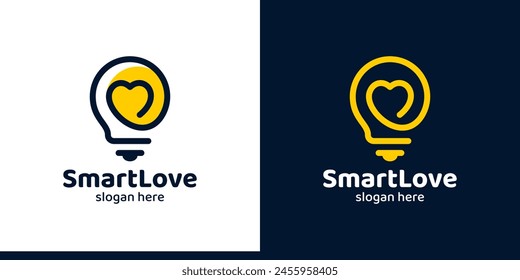 Smart love logo design. Light bulb logo with heart love design graphic symbol icon vector.